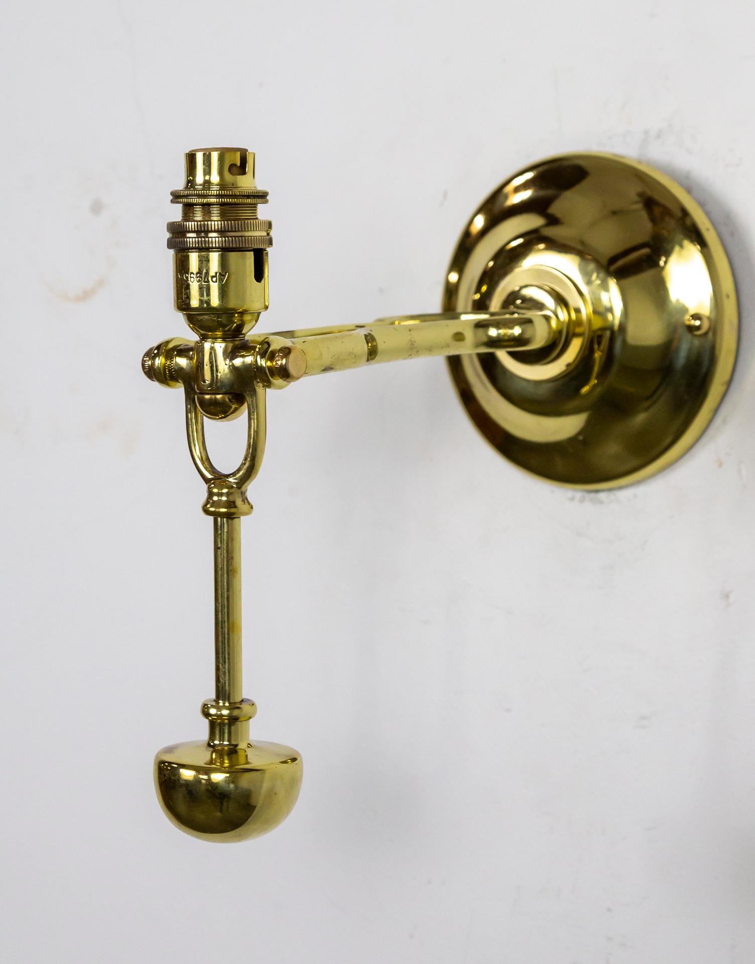 British Solid Brass Gimbal Ship Sconces w/ Silk Shades 'Pair' 5