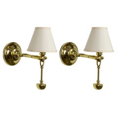 British Solid Brass Gimbal Ship Sconces w/ Silk Shades 'Pair'