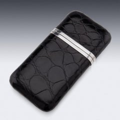 British Solid Silver & Black Crocodile Leather Cigar Case, London, c.2004
