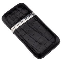 British Solid Silver & Black Crocodile Leather Cigar Case, London, c.2004