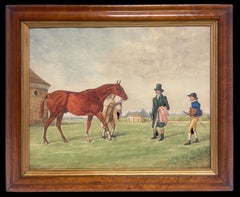 Schönes britisches Pferderenngemälde aus den 1820er Jahren Trainer, Pferd und Jockey im Feld