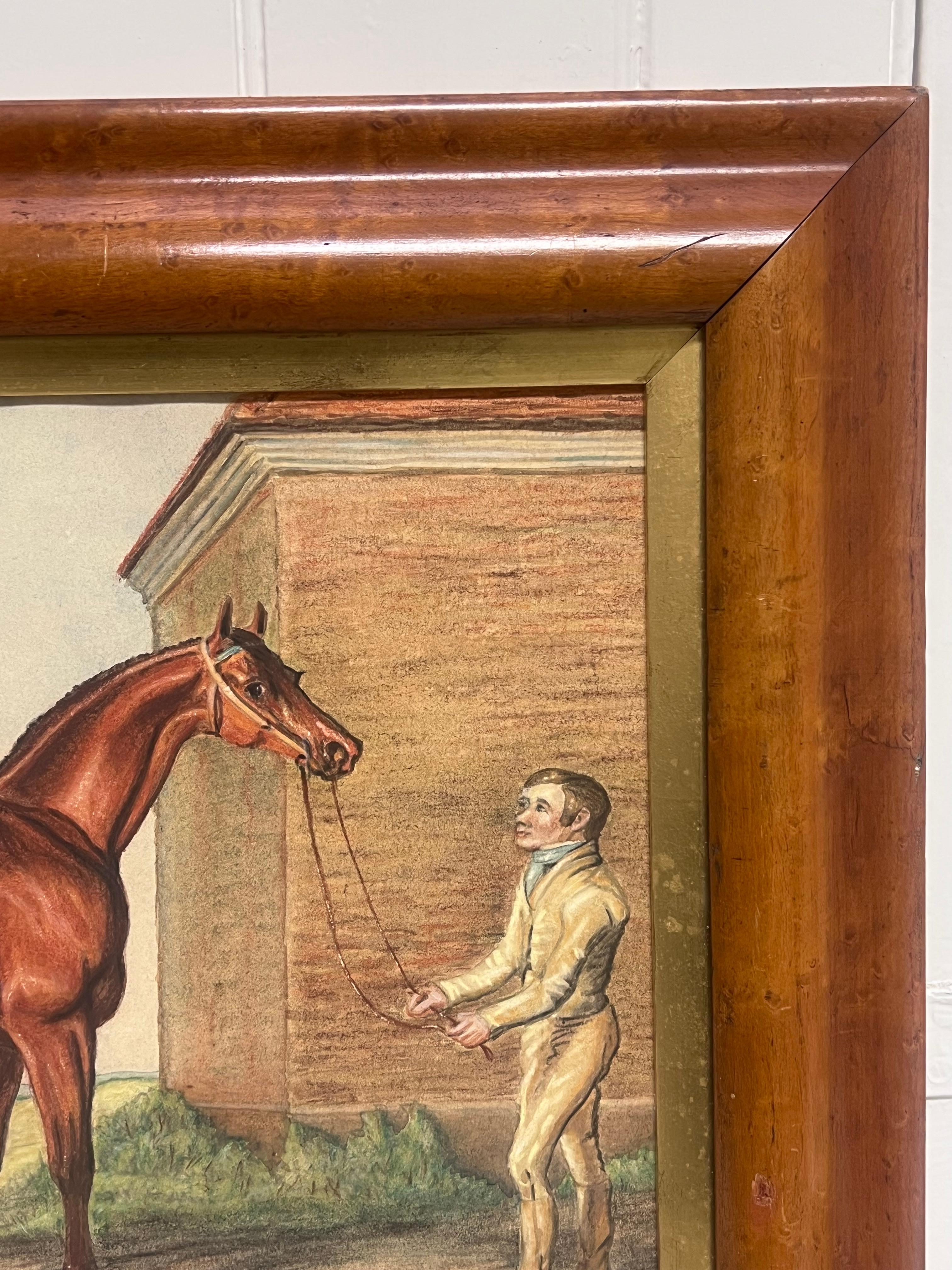 Feine 1820's British Sporting Art Gemälde Rennpferdebesitzer, Pferd und Bräutigam im Angebot 2