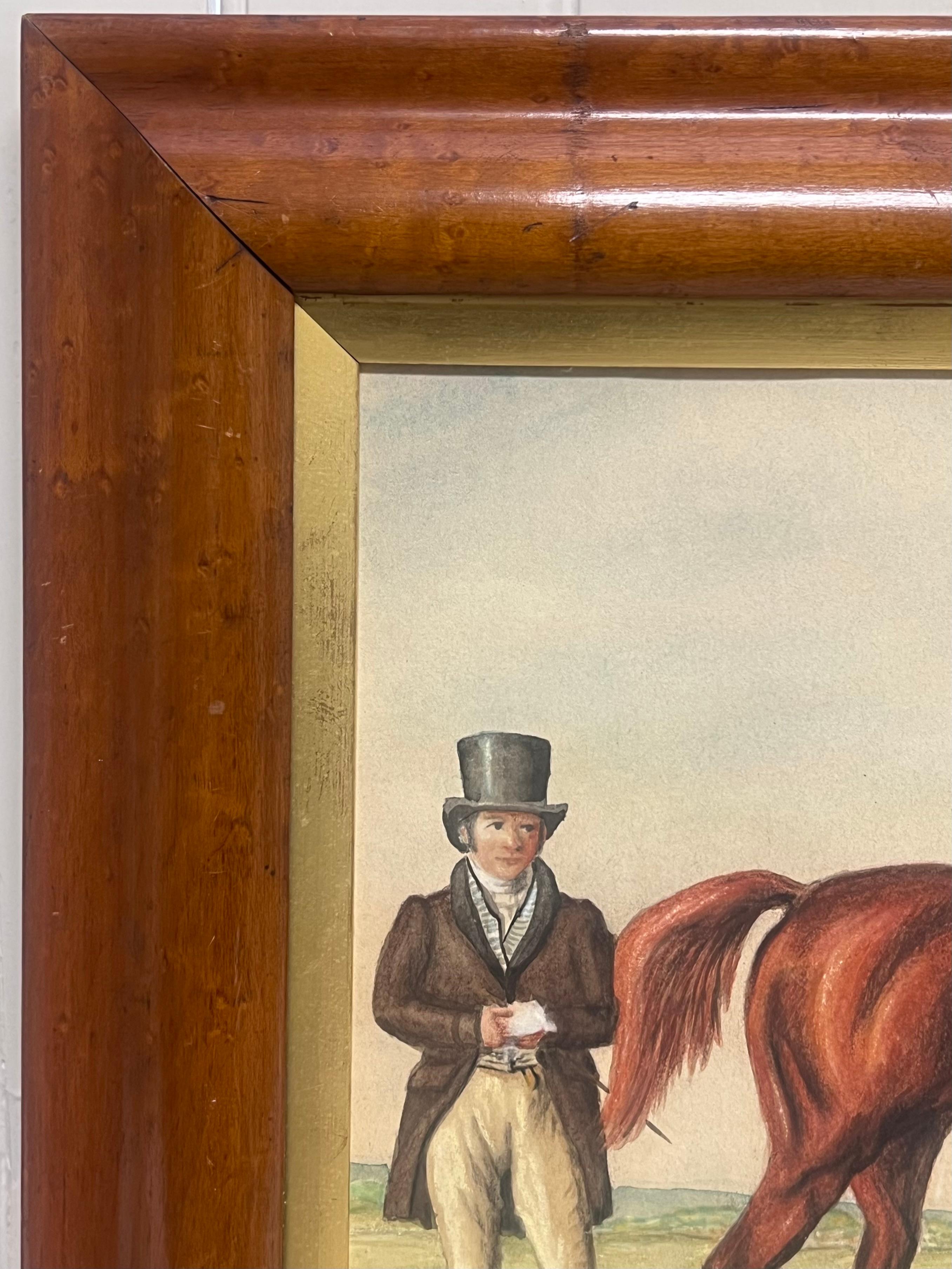 Feine 1820's British Sporting Art Gemälde Rennpferdebesitzer, Pferd und Bräutigam im Angebot 3