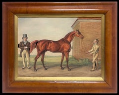 Feine 1820's British Sporting Art Gemälde Rennpferdebesitzer, Pferd und Bräutigam