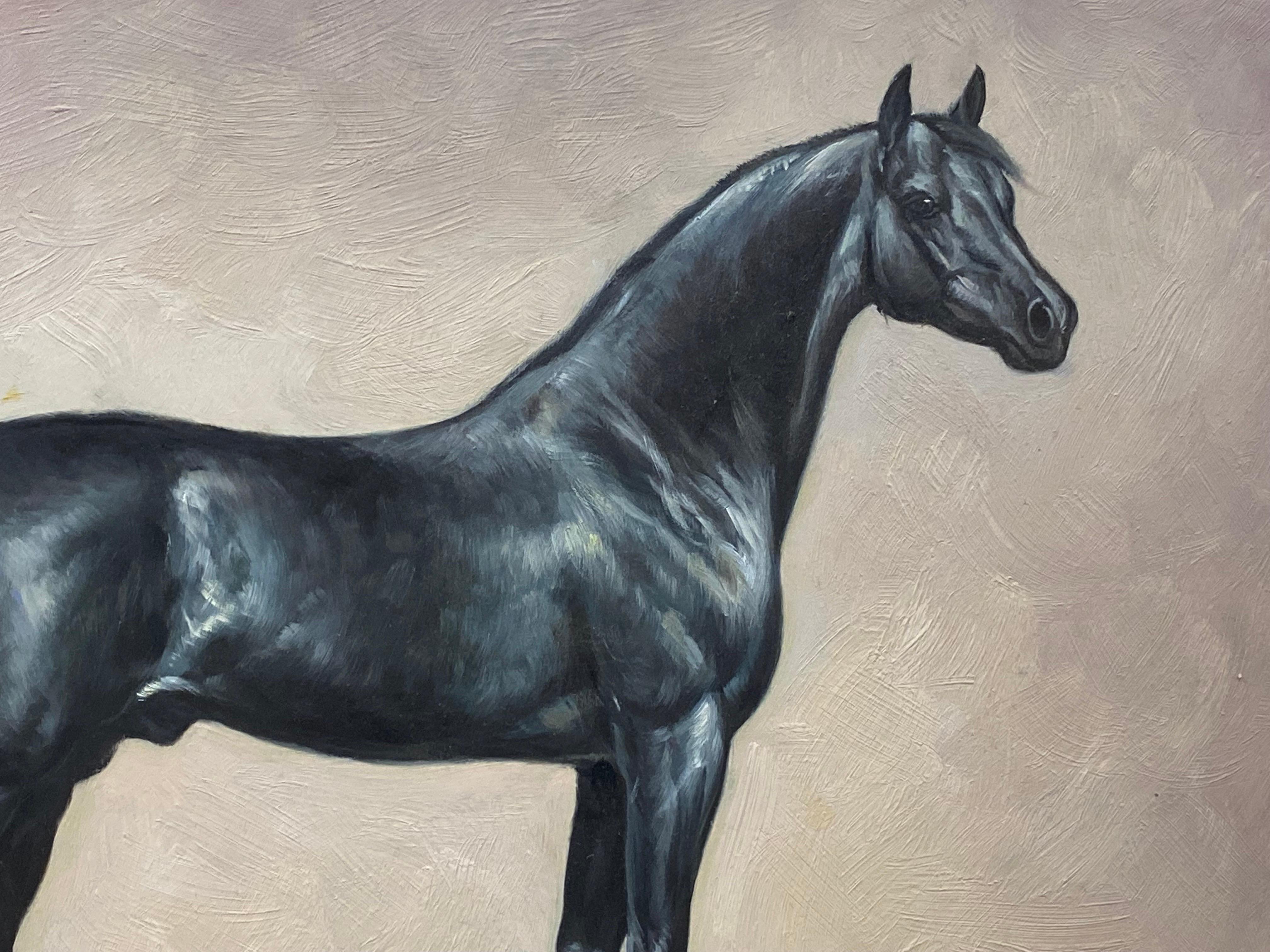 Fino Retrato Ecuestre de Caballo Pintura al Óleo Británica - Caballo de pie - Painting de British Sporting Art