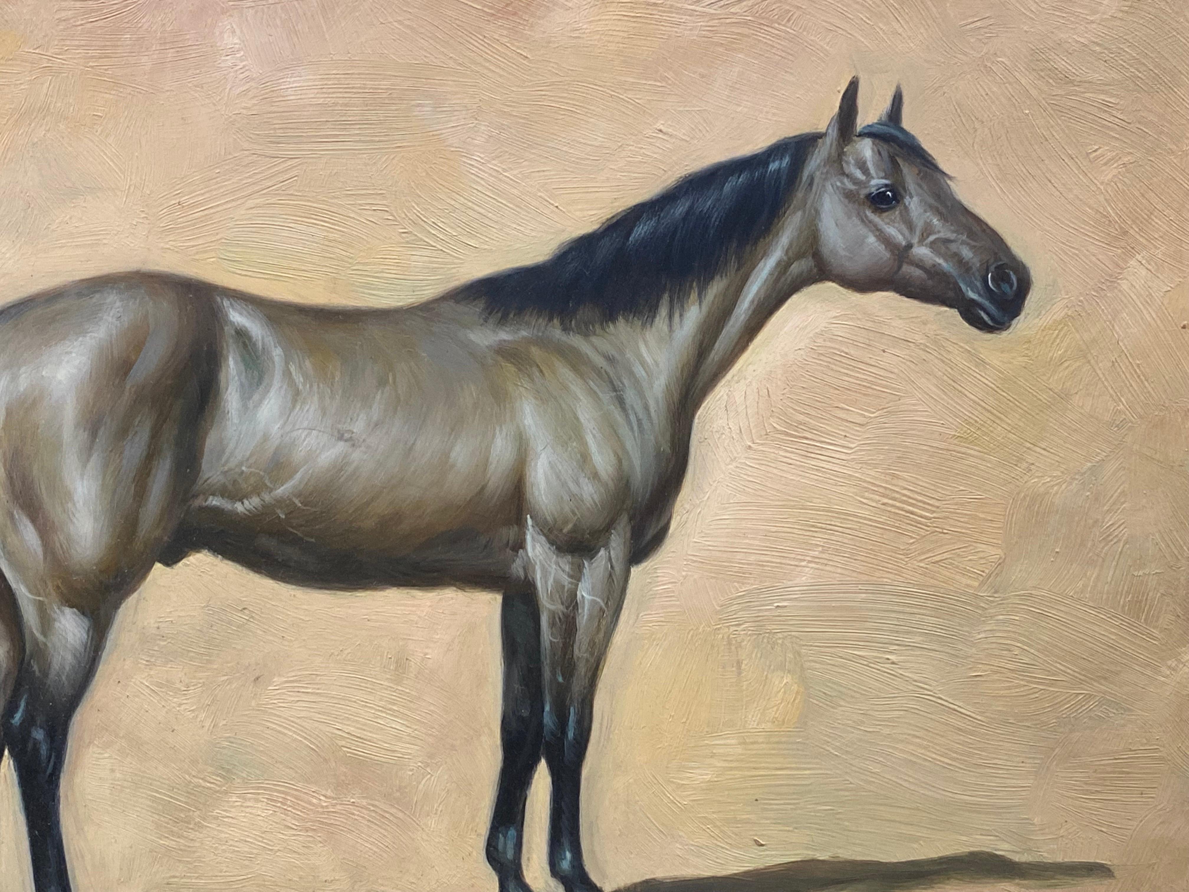 Peinture à l'huile britannique d'un portrait de cheval équestre - Cheval debout - Painting de British Sporting Art