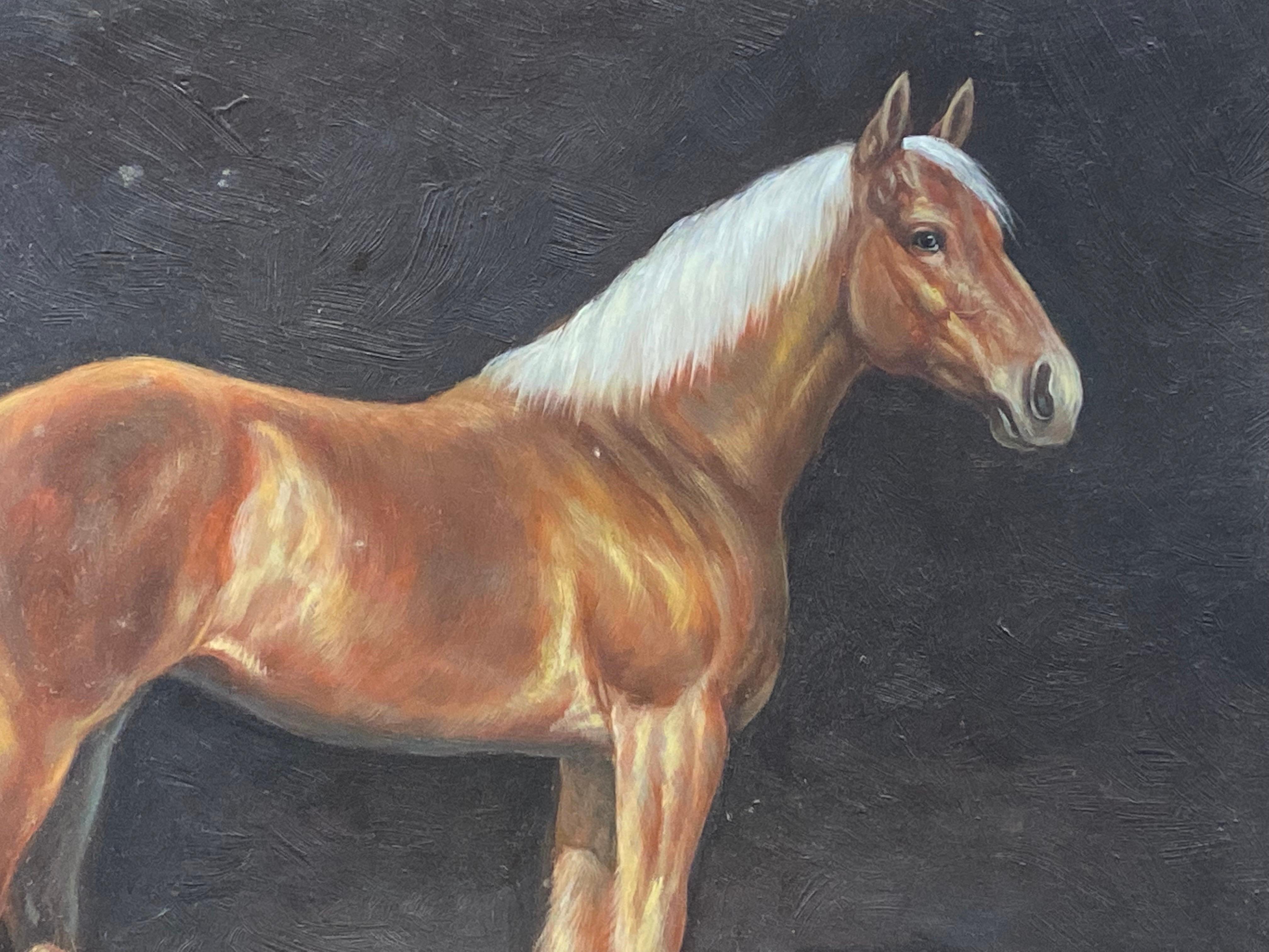 Peinture à l'huile britannique d'un portrait de cheval équestre - Cheval debout - Painting de British Sporting Art