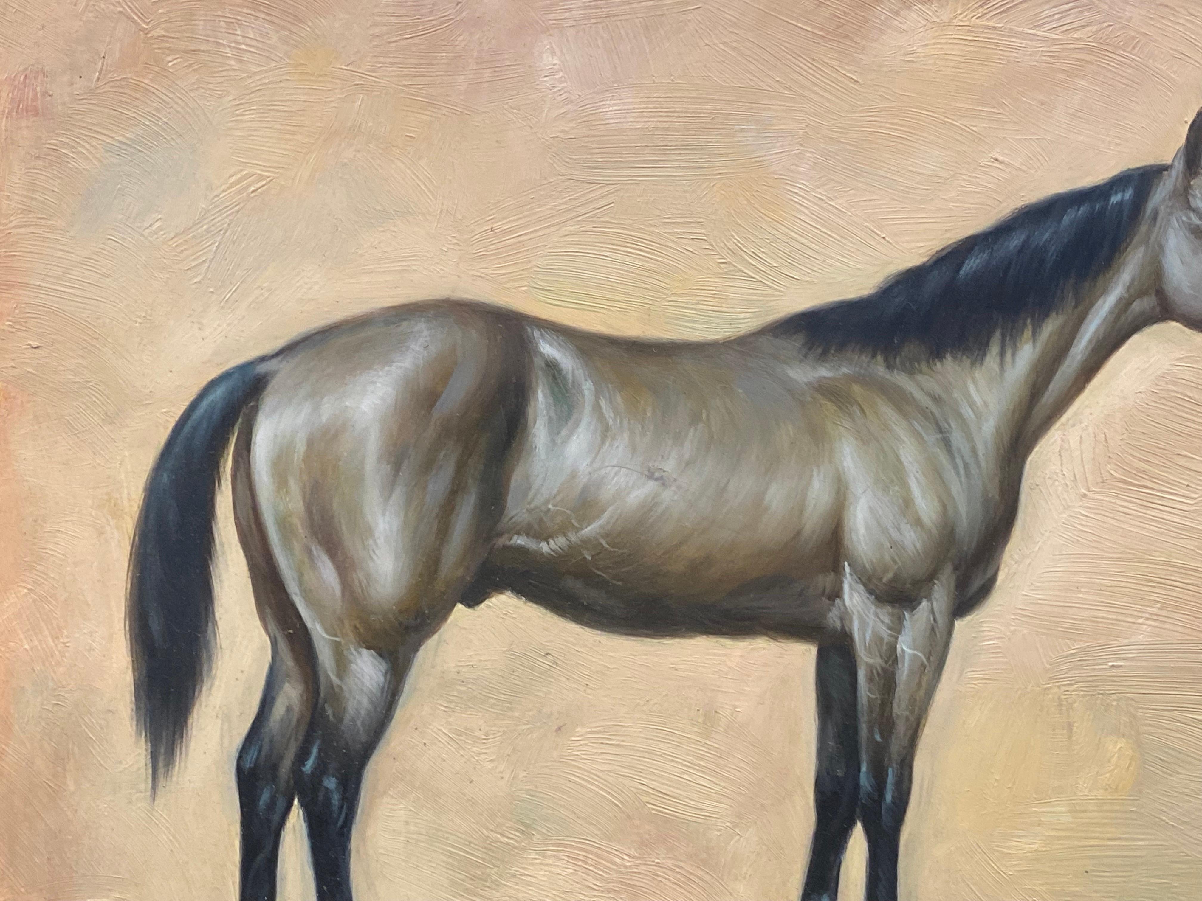 Peinture à l'huile britannique d'un portrait de cheval équestre - Cheval debout - Victorien Painting par British Sporting Art