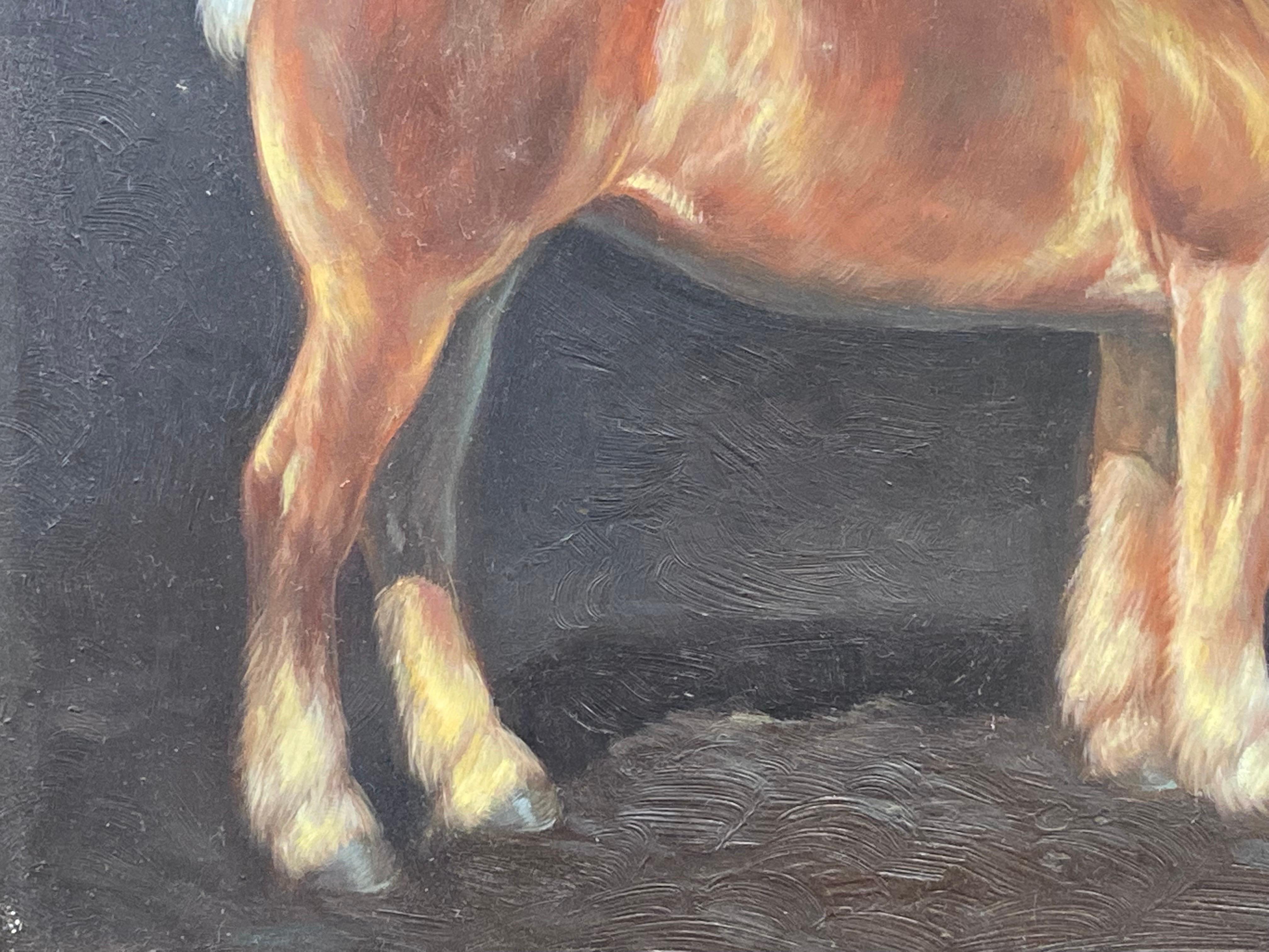 Peinture à l'huile britannique d'un portrait de cheval équestre - Cheval debout - Noir Animal Painting par British Sporting Art