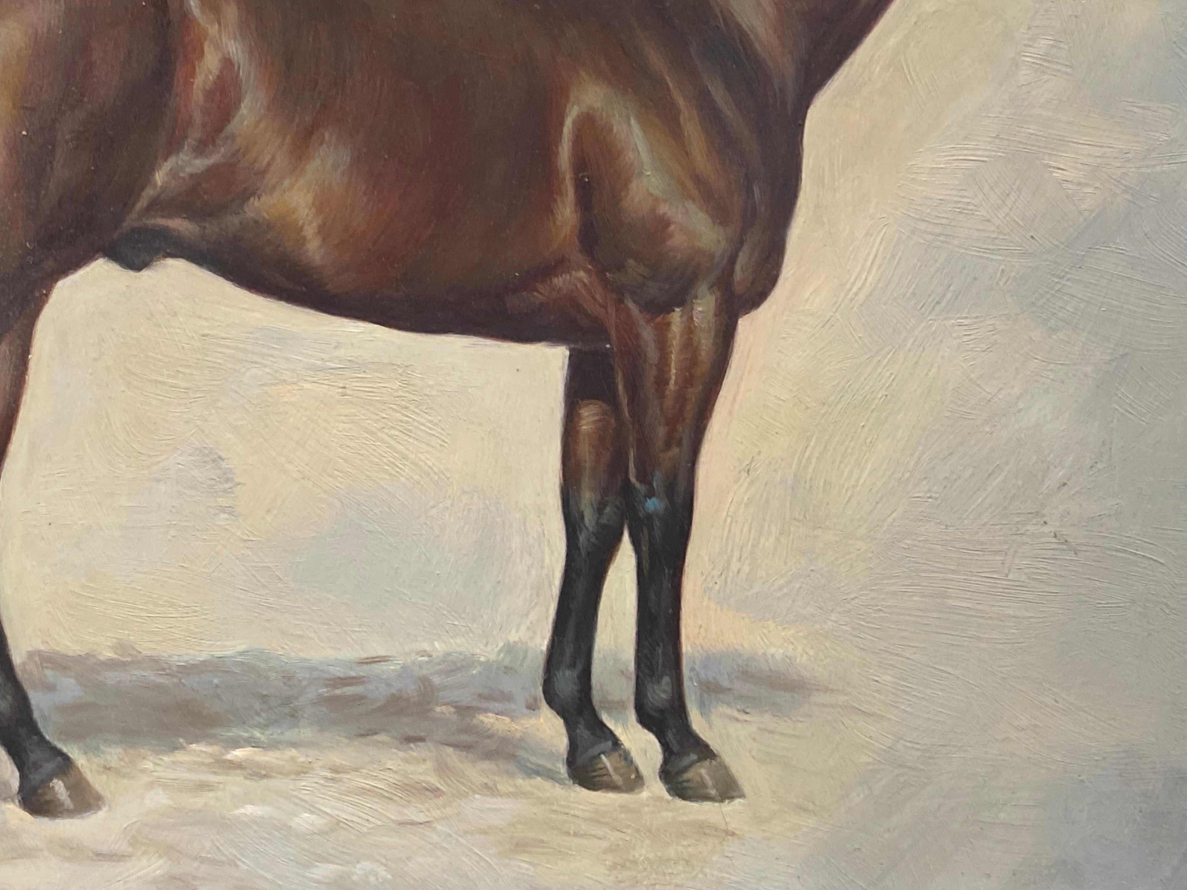 Fine Equestrian Horse Portrait British Oil Painting - Horse standing - Gray Animal Painting by British Sporting Art