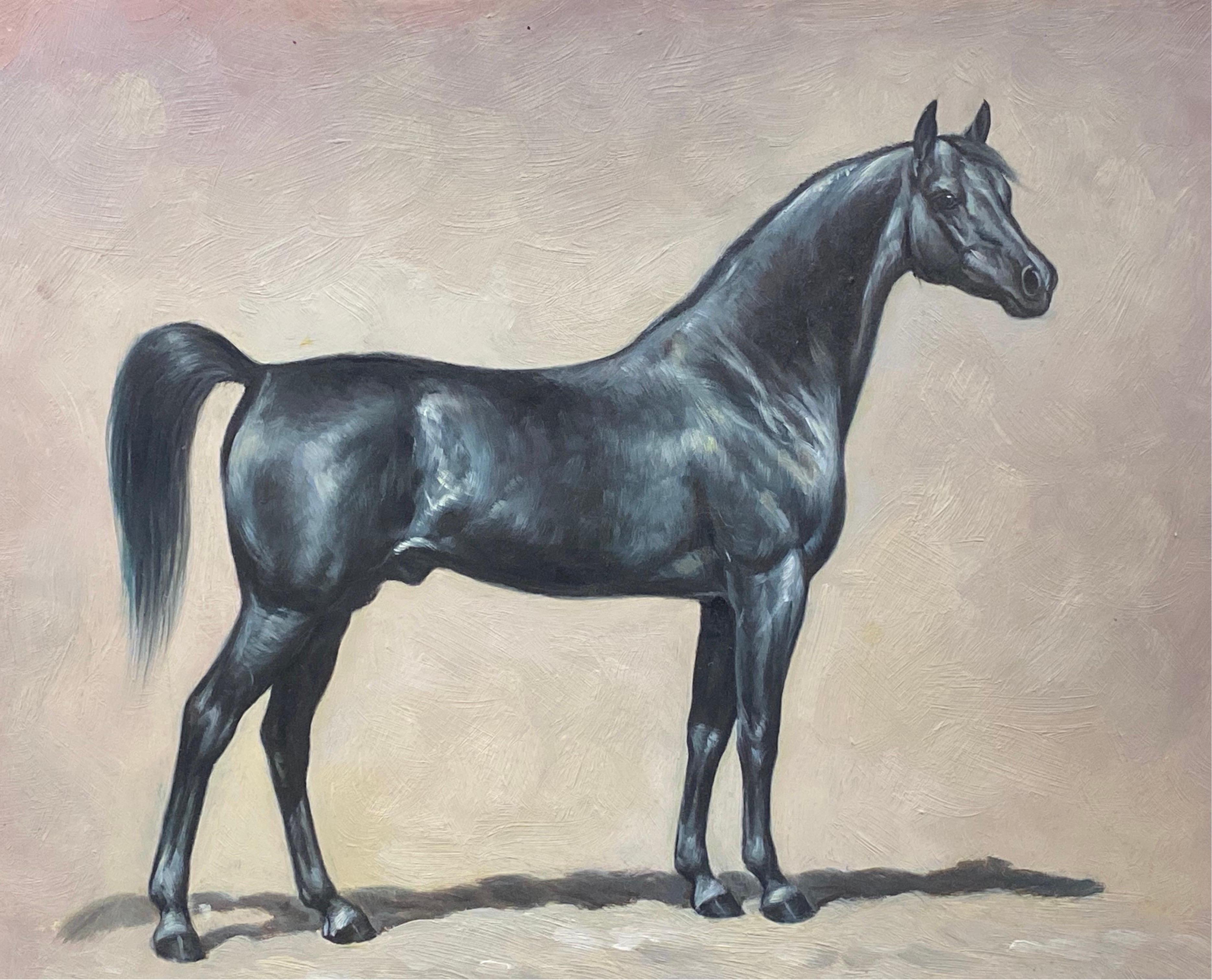Raffinato ritratto equestre di cavallo britannico dipinto a olio - Cavallo in piedi