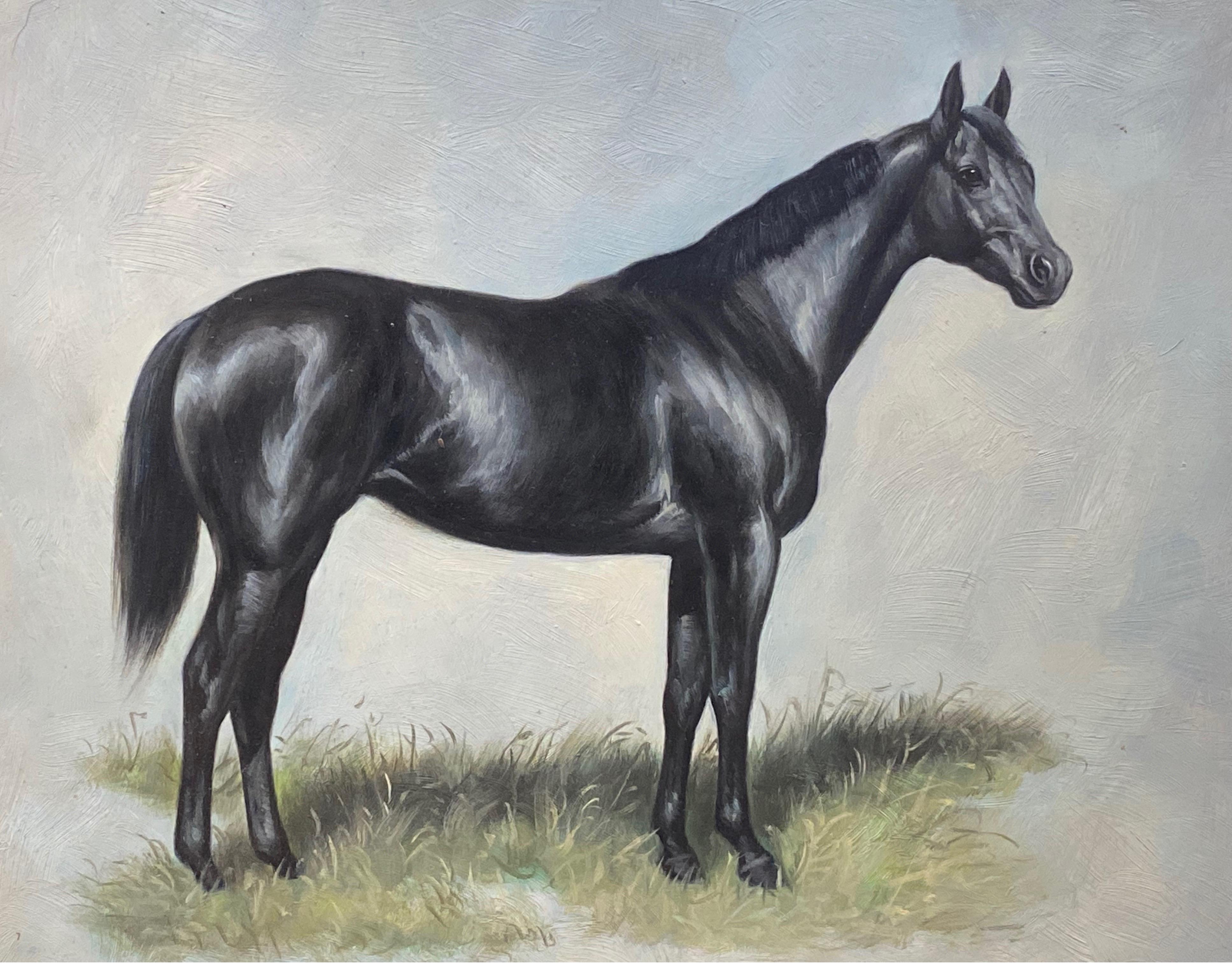 Landscape Painting British Sporting Art - Peinture à l'huile britannique d'un portrait de cheval équestre - Cheval debout