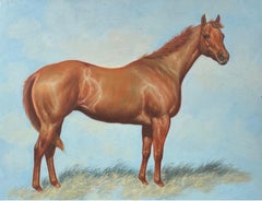 Vintage Fine Equestrian Horse Portrait British Oil Painting - Horse standing