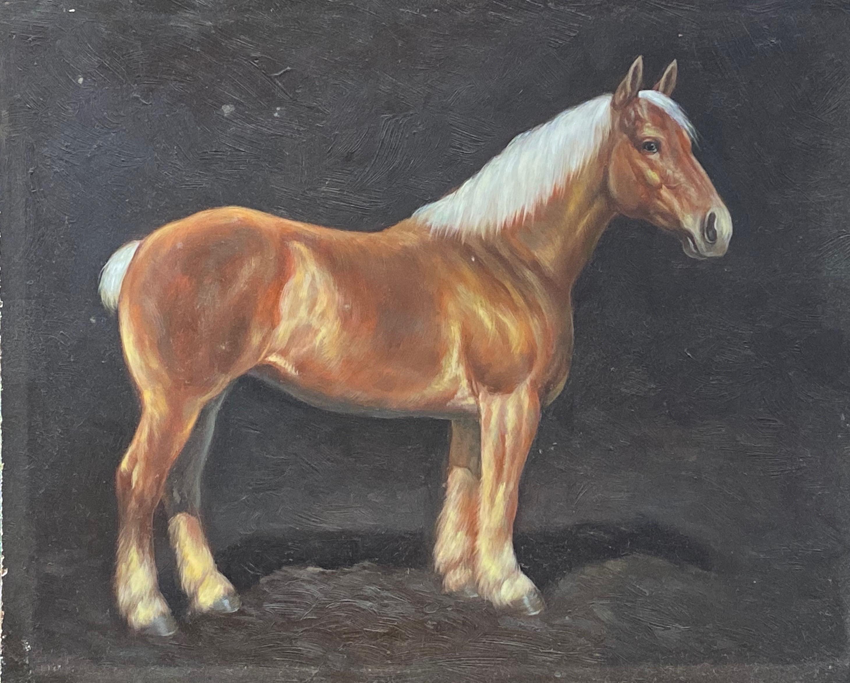 Animal Painting British Sporting Art - Peinture à l'huile britannique d'un portrait de cheval équestre - Cheval debout