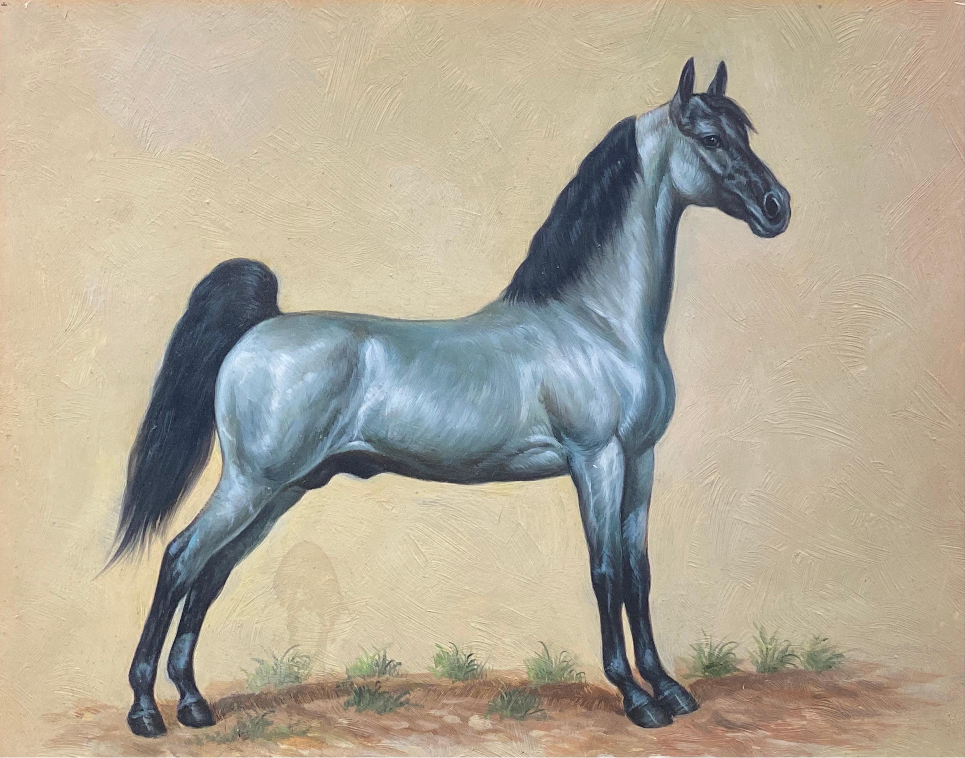Peinture à l'huile britannique - Portrait de cheval équestre debout