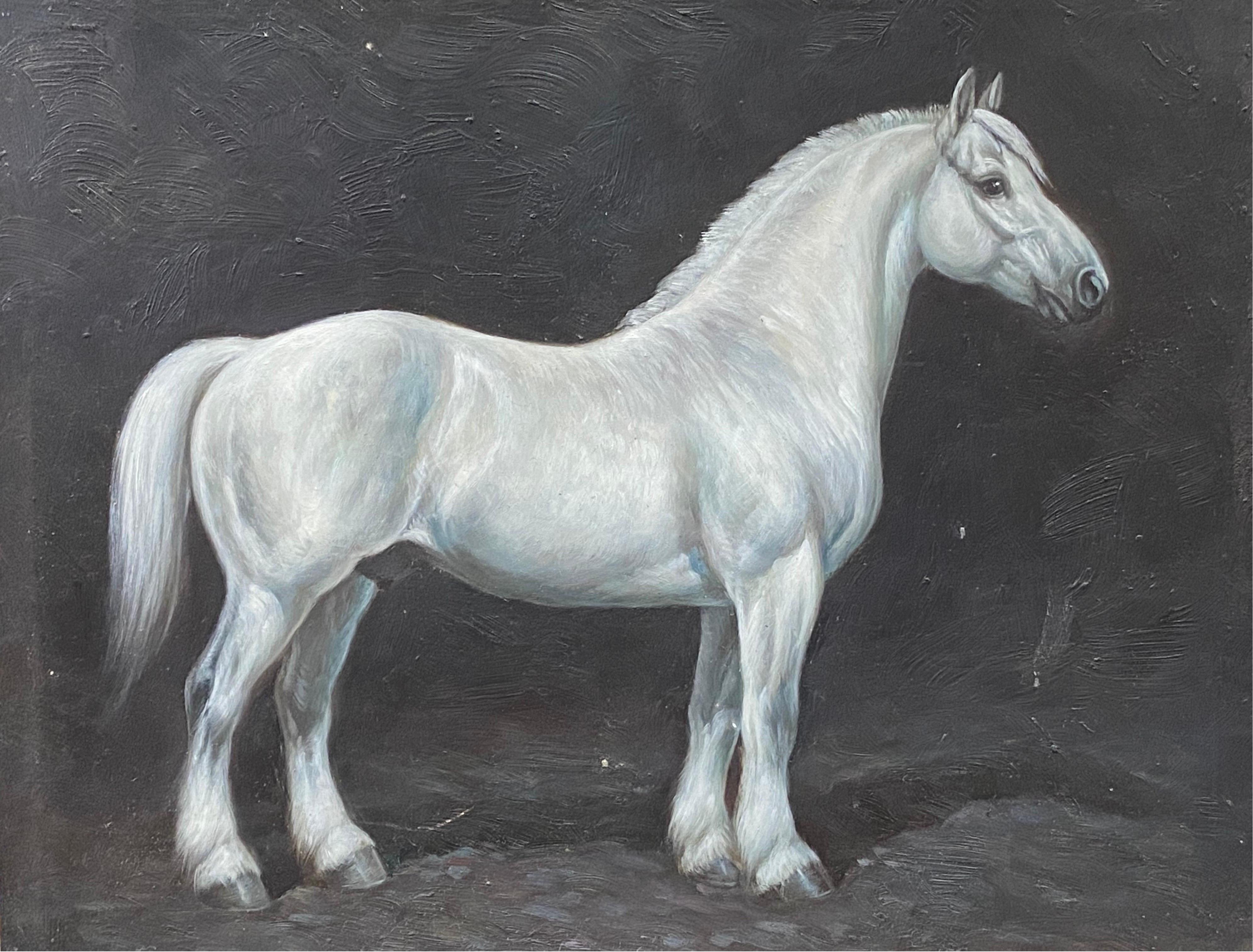British Sporting Art Landscape Painting - Fine Equestrian Horse Portrait British Oil Painting - Horse standing