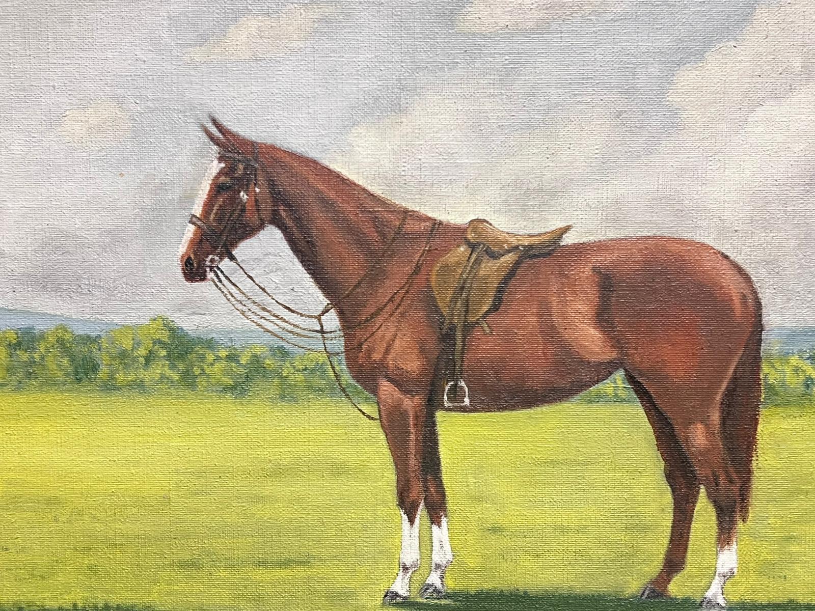 Polo poney Smiths Lawn Windsor Polo Fields Peinture à l'huile originale de cheval britannique