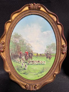 Ensemble de 4 peintures à l'huile britanniques représentant des scènes de chasse signées - 4 x peintures originales