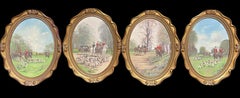 Ensemble de 4 peintures à l'huile britanniques représentant des scènes de chasse signées - 4 x peintures originales