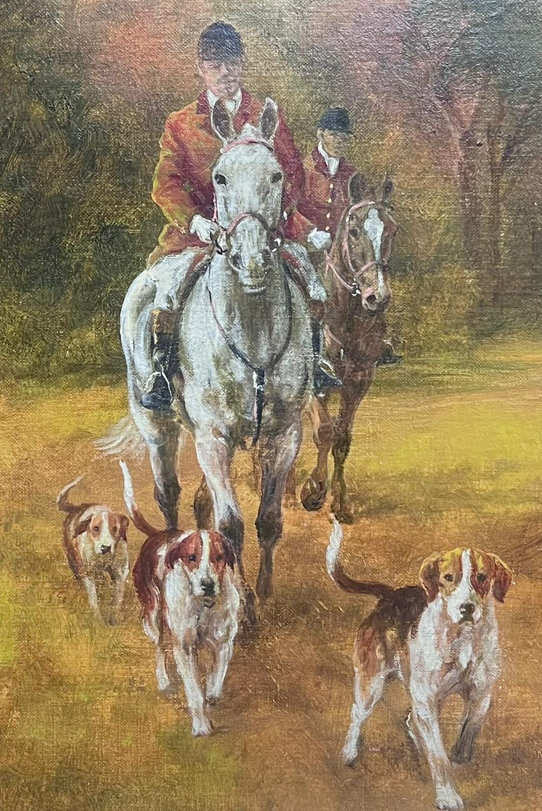 El cazador a caballo con sabuesos Pintura al óleo deportiva inglesa sobre lienzo - Painting de British Sporting Art