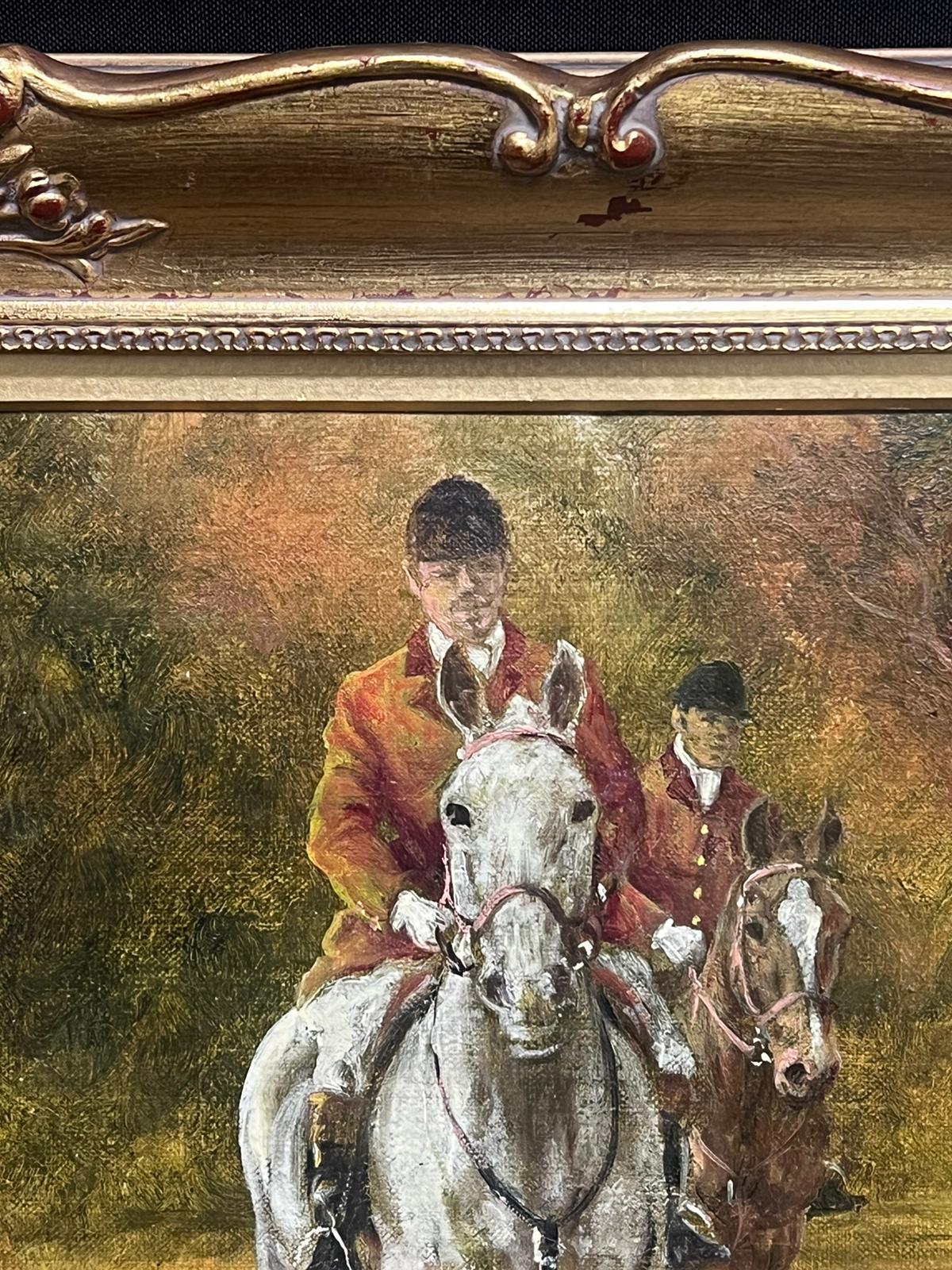 El cazador a caballo con sabuesos Pintura al óleo deportiva inglesa sobre lienzo - Painting Impresionista de British Sporting Art