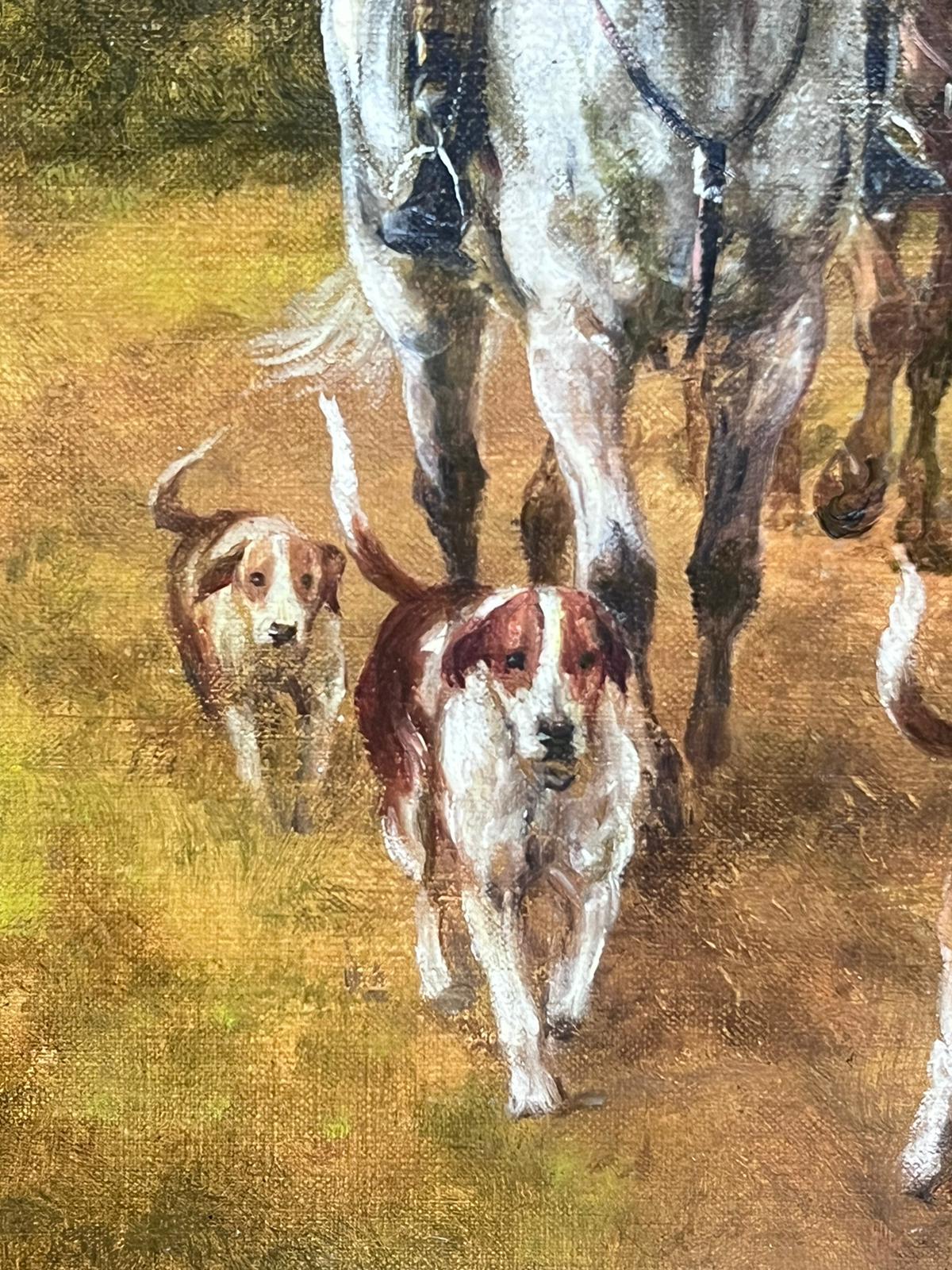 El cazador a caballo con sabuesos Pintura al óleo deportiva inglesa sobre lienzo en venta 1