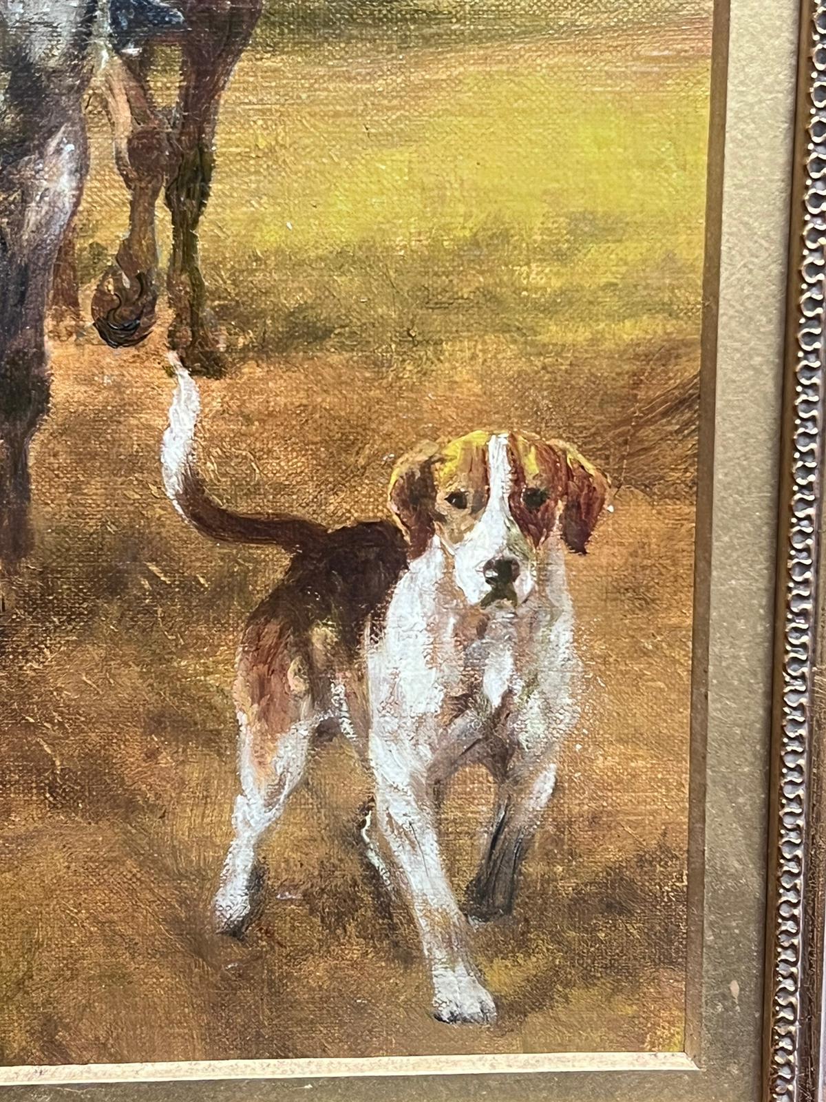 El cazador a caballo con sabuesos Pintura al óleo deportiva inglesa sobre lienzo en venta 2