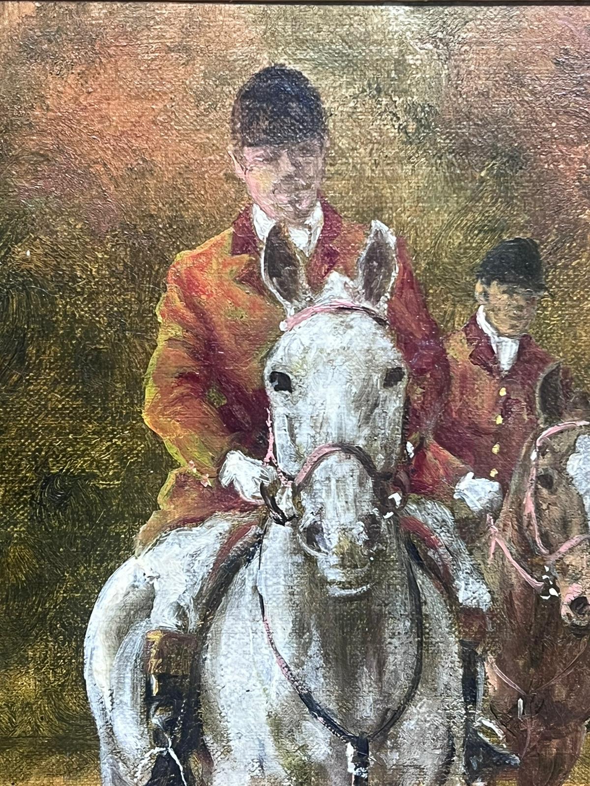 El cazador a caballo con sabuesos Pintura al óleo deportiva inglesa sobre lienzo en venta 4
