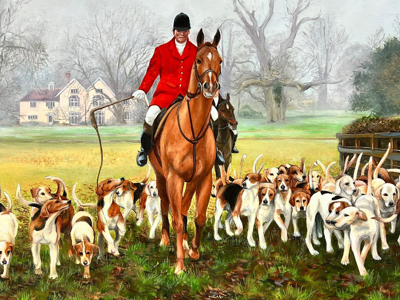 Il Maestro dei Segugi Scena di caccia molto inglese Pittura ad olio Cavallo e Segugi - Painting di British Sporting Art