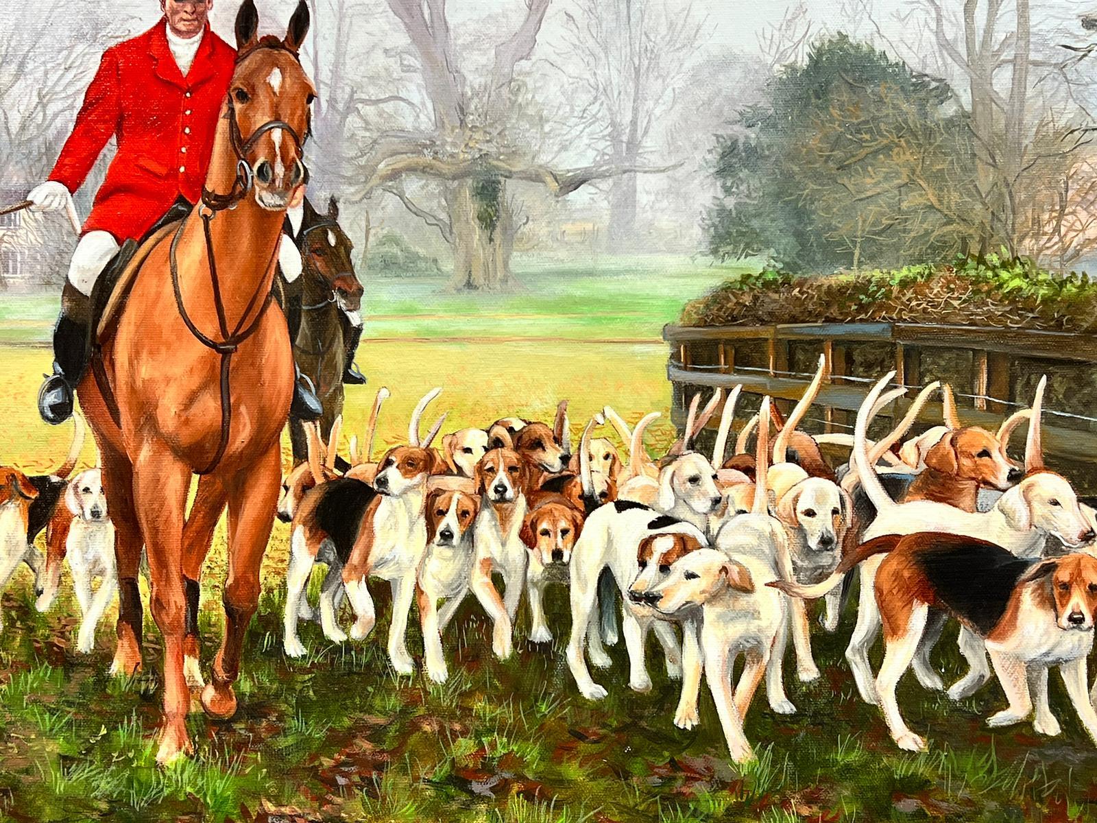 Il Maestro dei Segugi Scena di caccia molto inglese Pittura ad olio Cavallo e Segugi 3