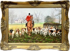 Vintage The Master of the Hounds Very English Hunting Scene Oil Painting Horse & Hounds