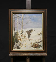 Woodcock/ Snipe in Winter Snow Landscape, British Sporting Art oil painting