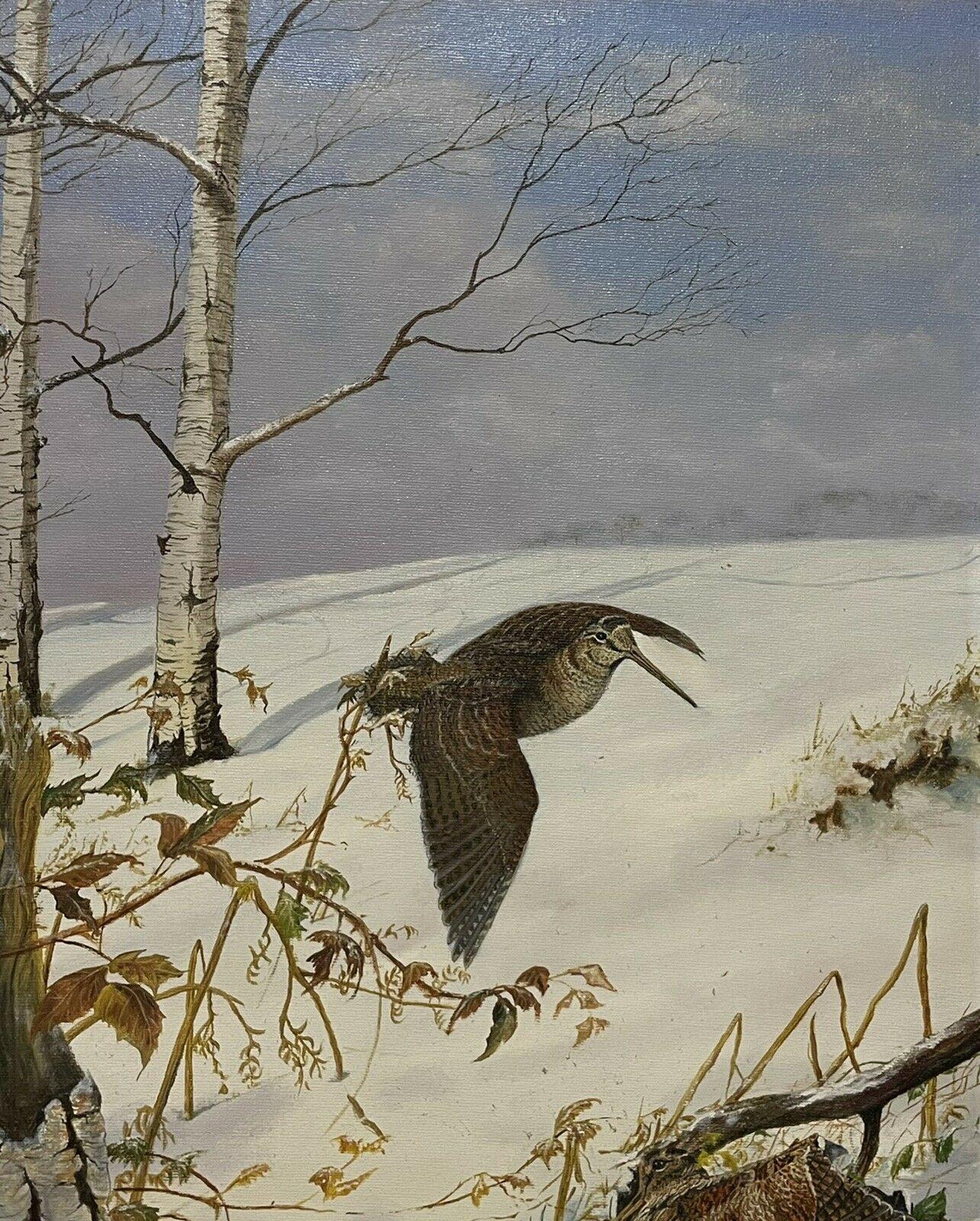 Animal Painting British Sporting Art - Woodcock/ Pichet dans un paysage de neige d'hiver, peinture à l'huile d'art sportif britannique