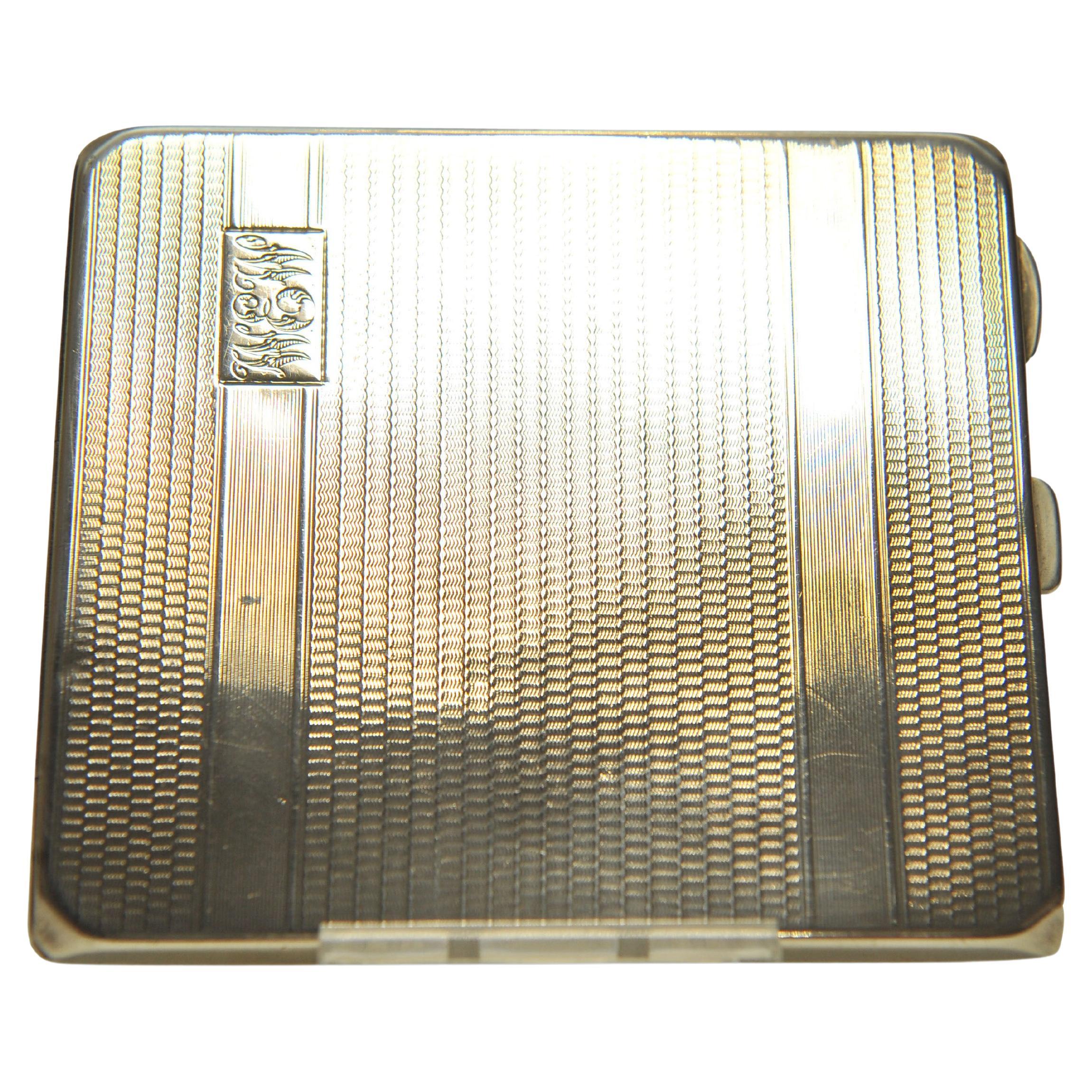 British Sterling Silver Art Deco Engraved Cigarette Case By Harman Bros. 1931 For Sale
