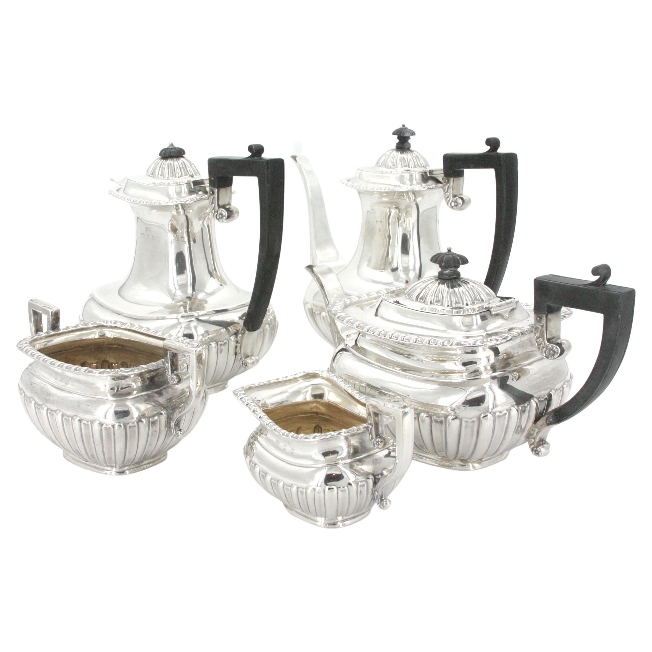 Queen Anne English Sterling Silver Five Piece Coffee / Tea Service For Sale