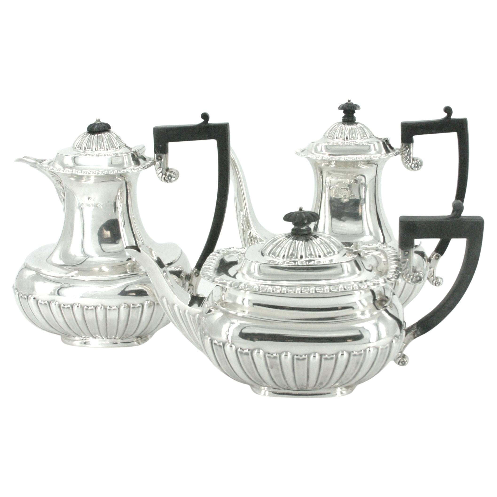 Hand-Crafted English Sterling Silver Five Piece Coffee / Tea Service For Sale