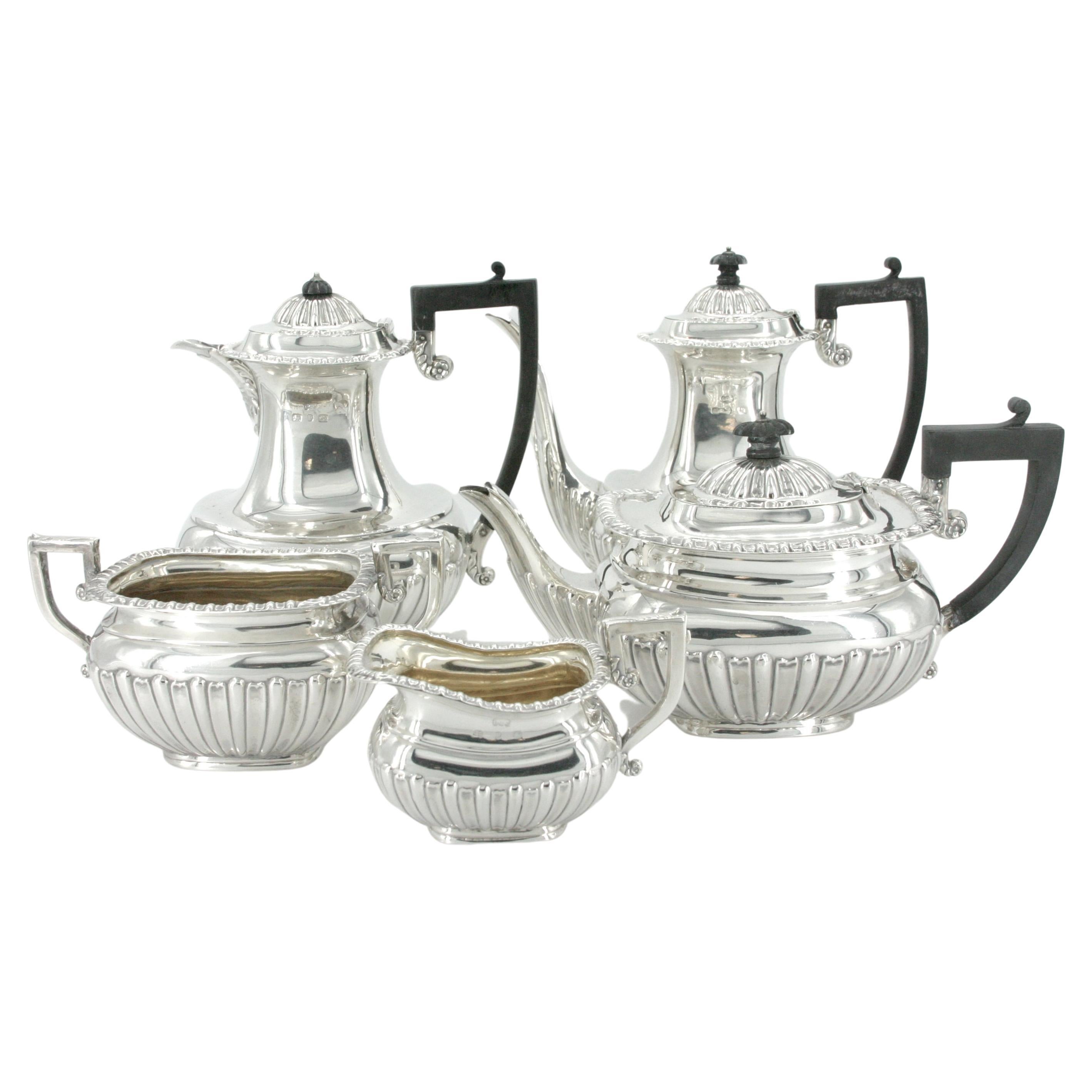 English Sterling Silver Five Piece Coffee / Tea Service For Sale