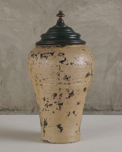 British Storage Jar with Period Turned Wood Lid, Late 18th / Early 19th C