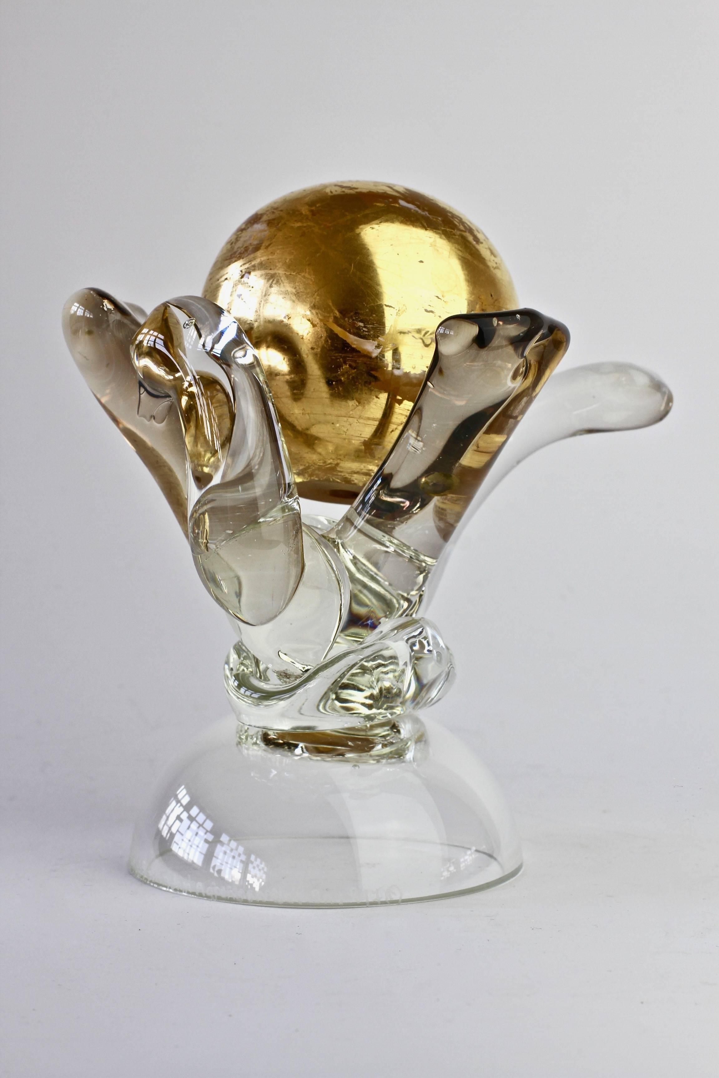 British Studio Art Glass 'Golden Globe' Sculpture signed by Adam Aaronson, 1997 For Sale 5