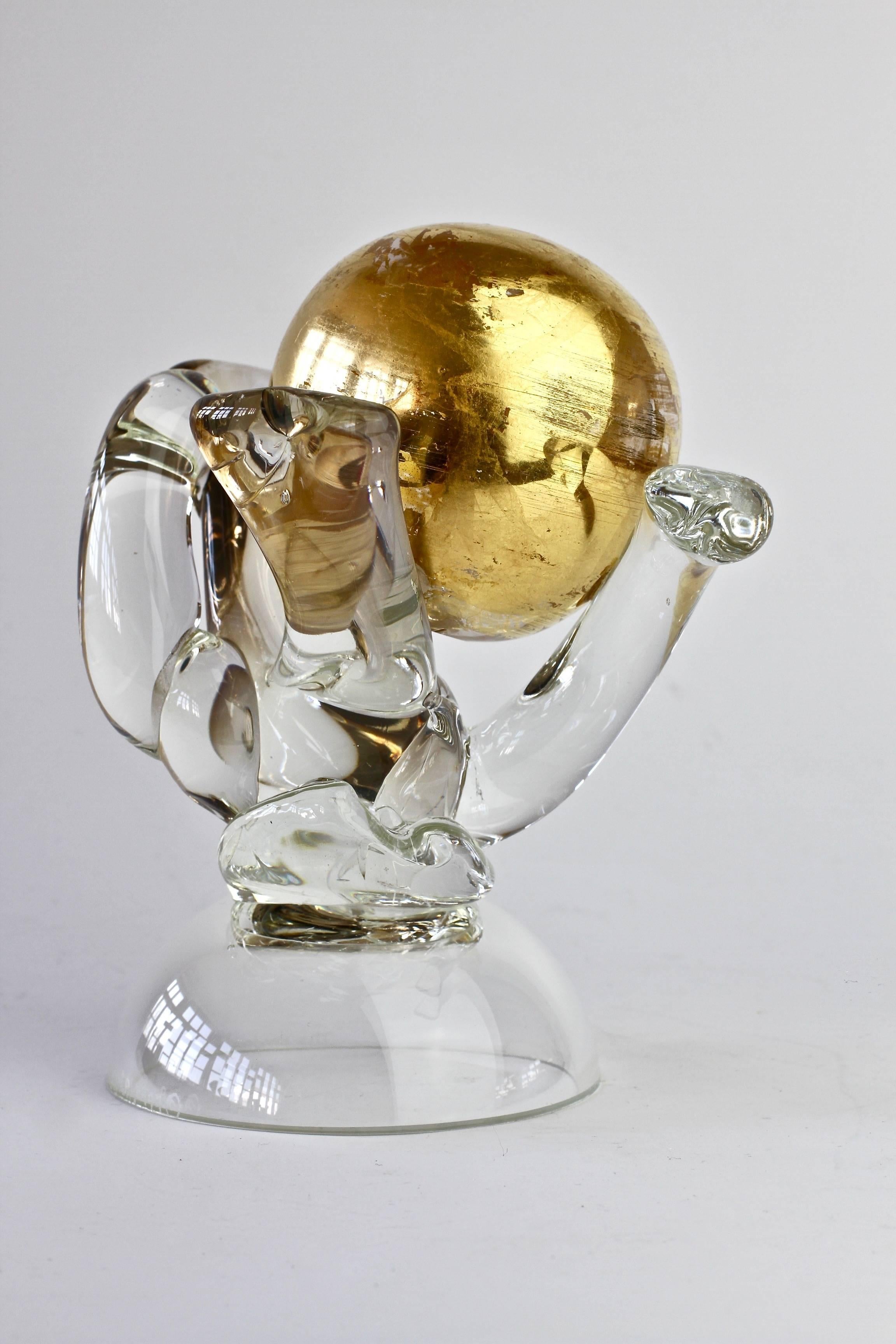 British Studio Art Glass 'Golden Globe' Sculpture signed by Adam Aaronson, 1997 For Sale 7