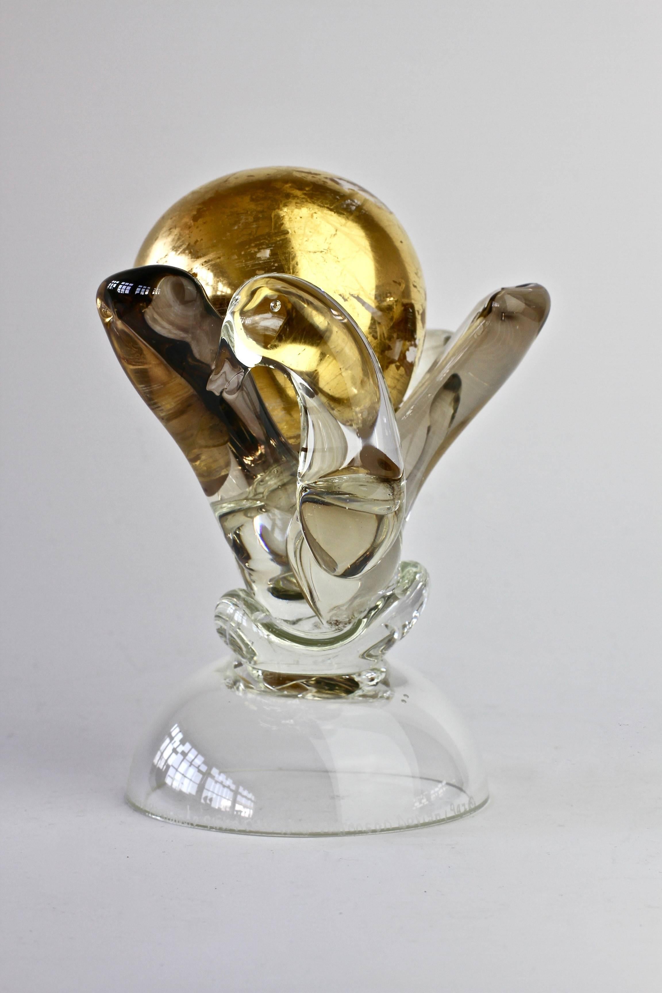 British Studio Art Glass 'Golden Globe' Sculpture signed by Adam Aaronson, 1997 For Sale 3