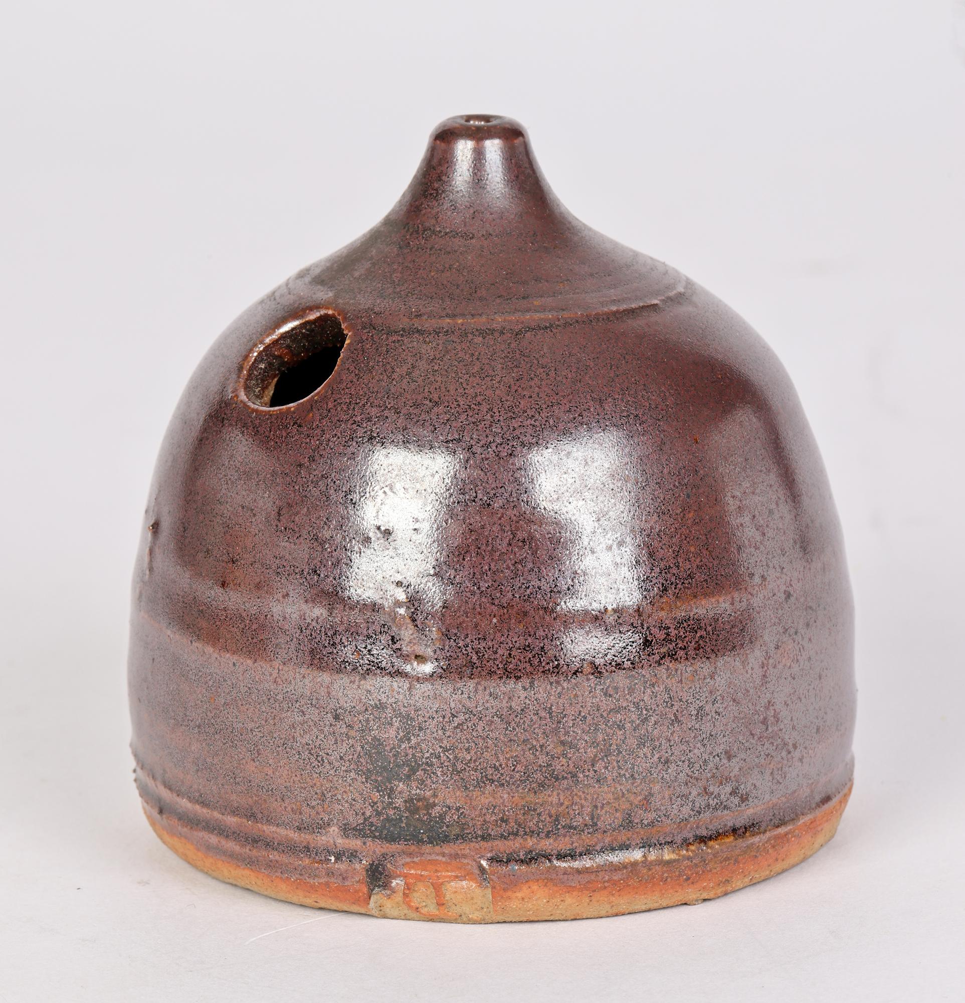 British Studio Pottery Brown Glazed Water Dropper or Inkwell For Sale 4