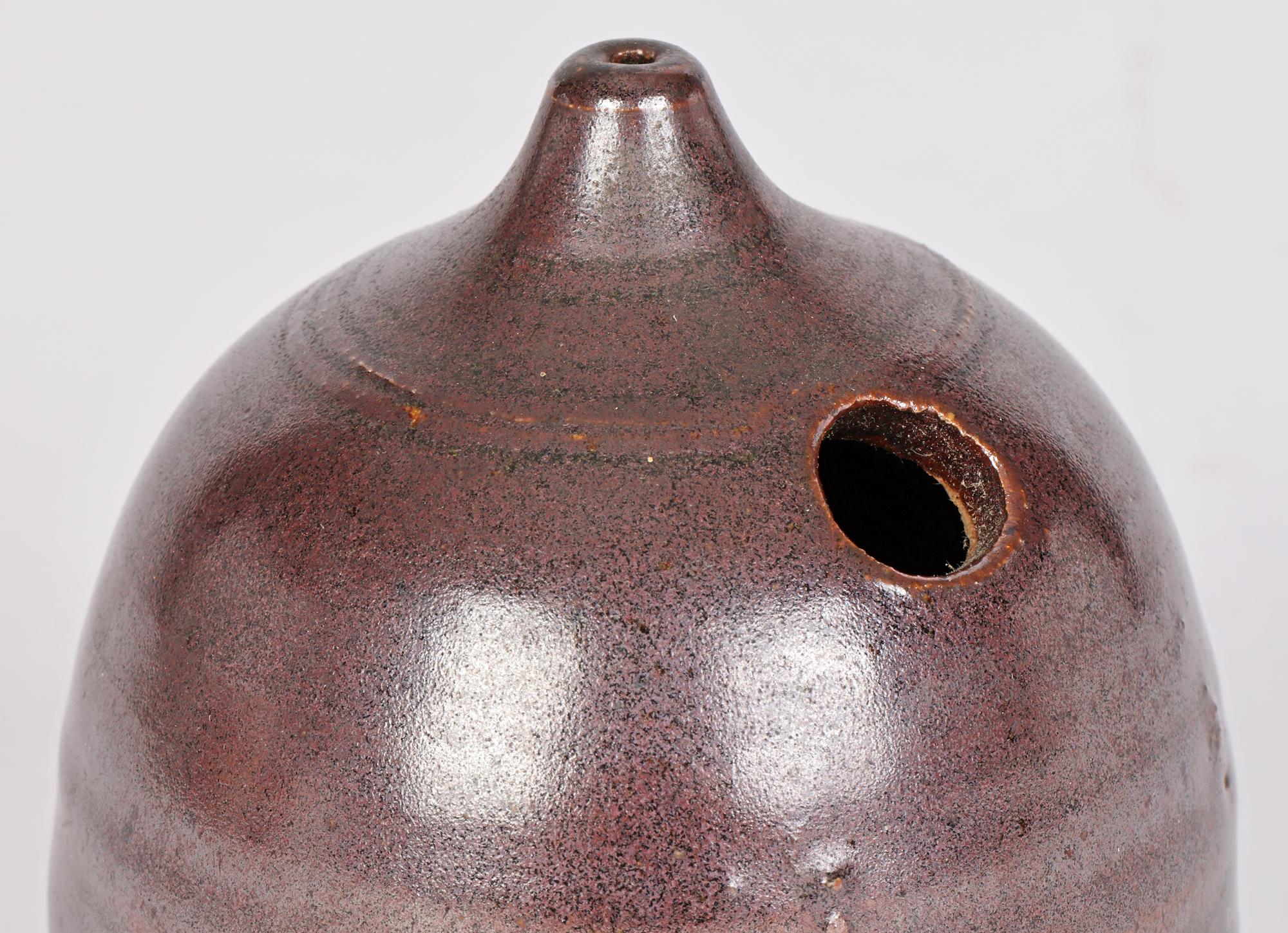 Mid-Century Modern British Studio Pottery Brown Glazed Water Dropper or Inkwell For Sale