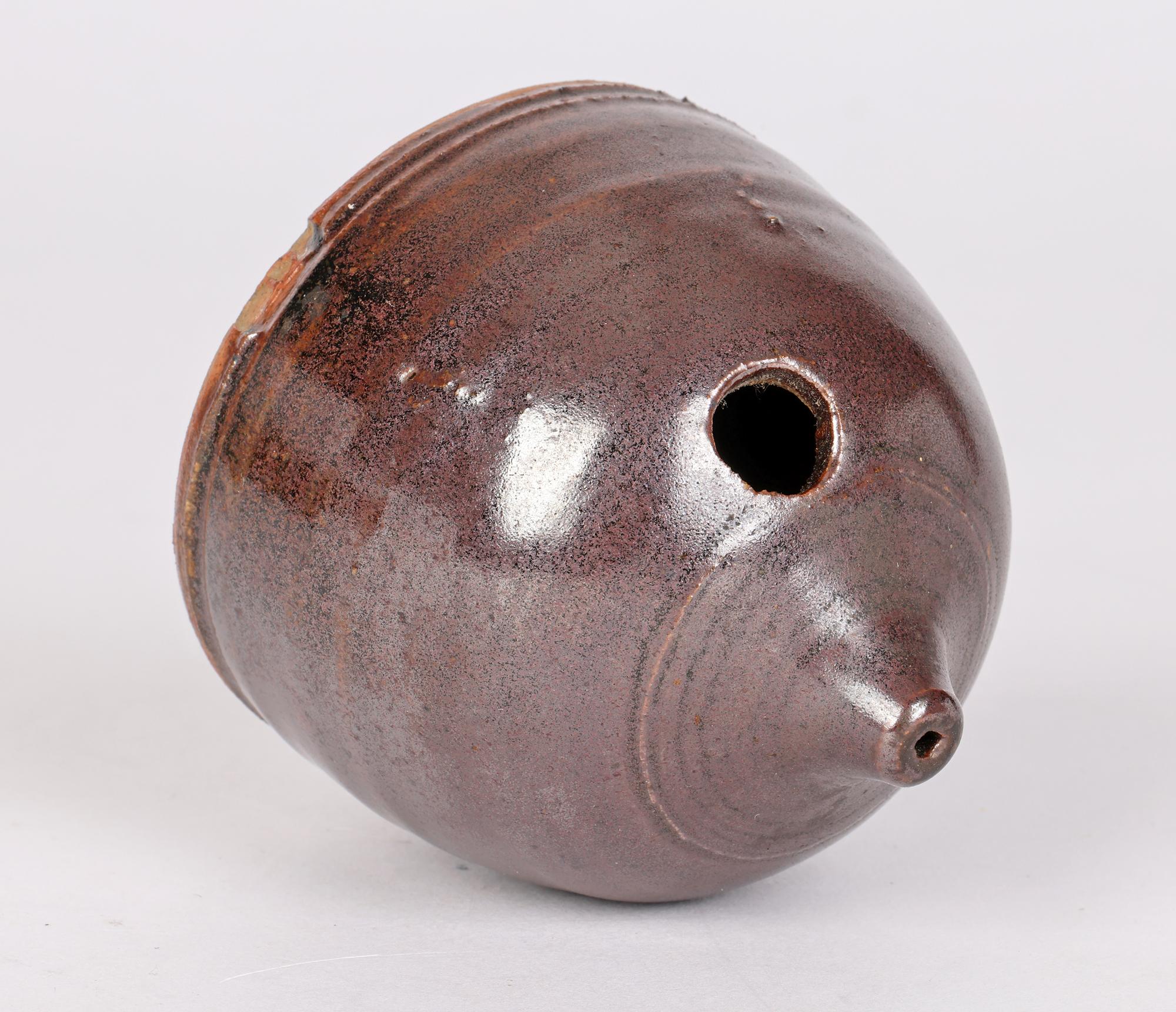 British Studio Pottery Brown Glazed Water Dropper or Inkwell In Good Condition For Sale In Bishop's Stortford, Hertfordshire