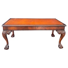 British Style Ball and Claw Foot Mahogany Coffee Table & Embossed Leather Top