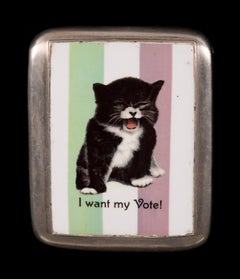 British Suffrage Movement Cigarette Case and "Cinderella" Stamp, ca 1895-1923