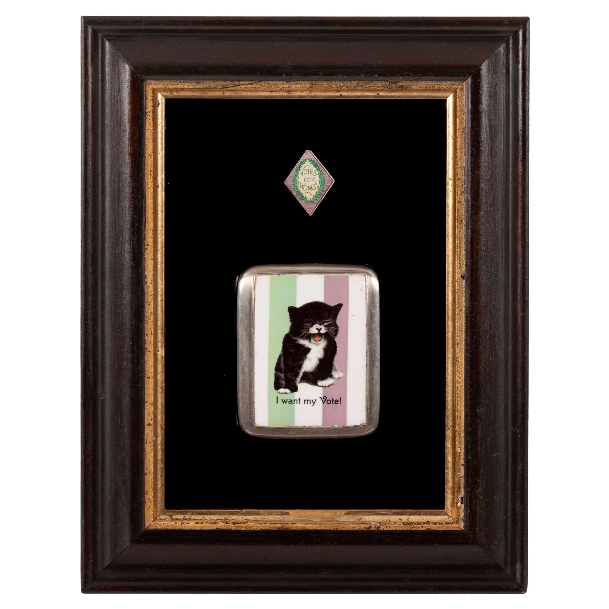 British Suffrage Movement Cigarette Case and "Cinderella" Stamp, ca 1895-1923