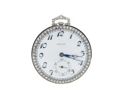 British Swan Platinum Diamond Enamel Pocket Watch