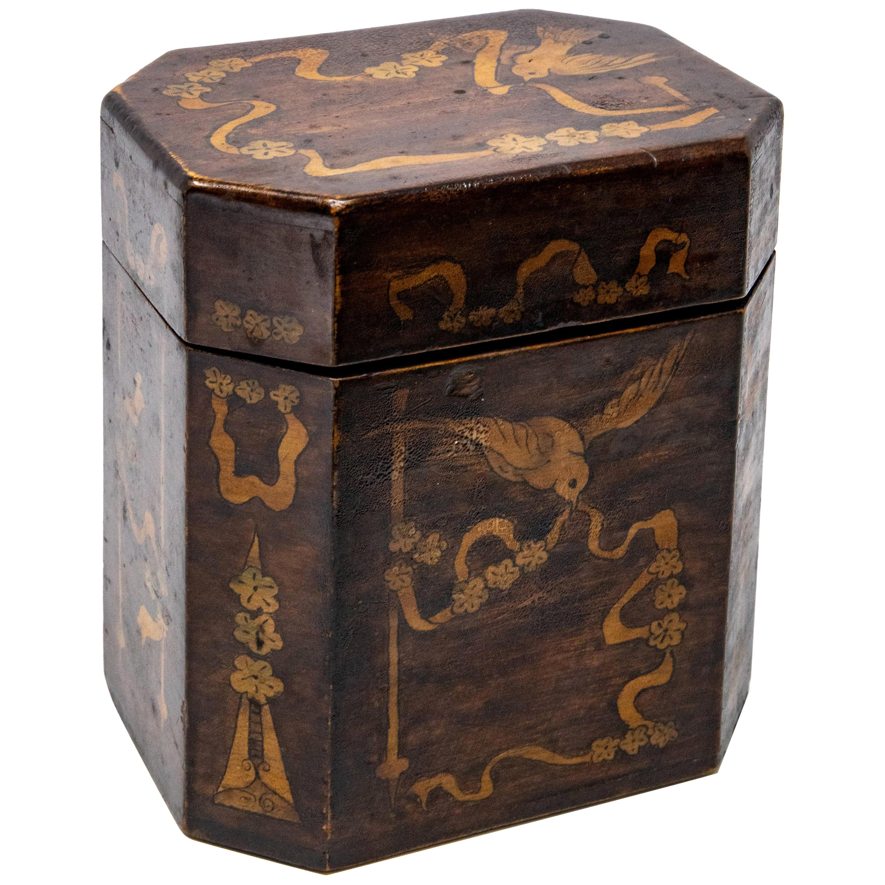 British Tea Caddy with Inlay For Sale