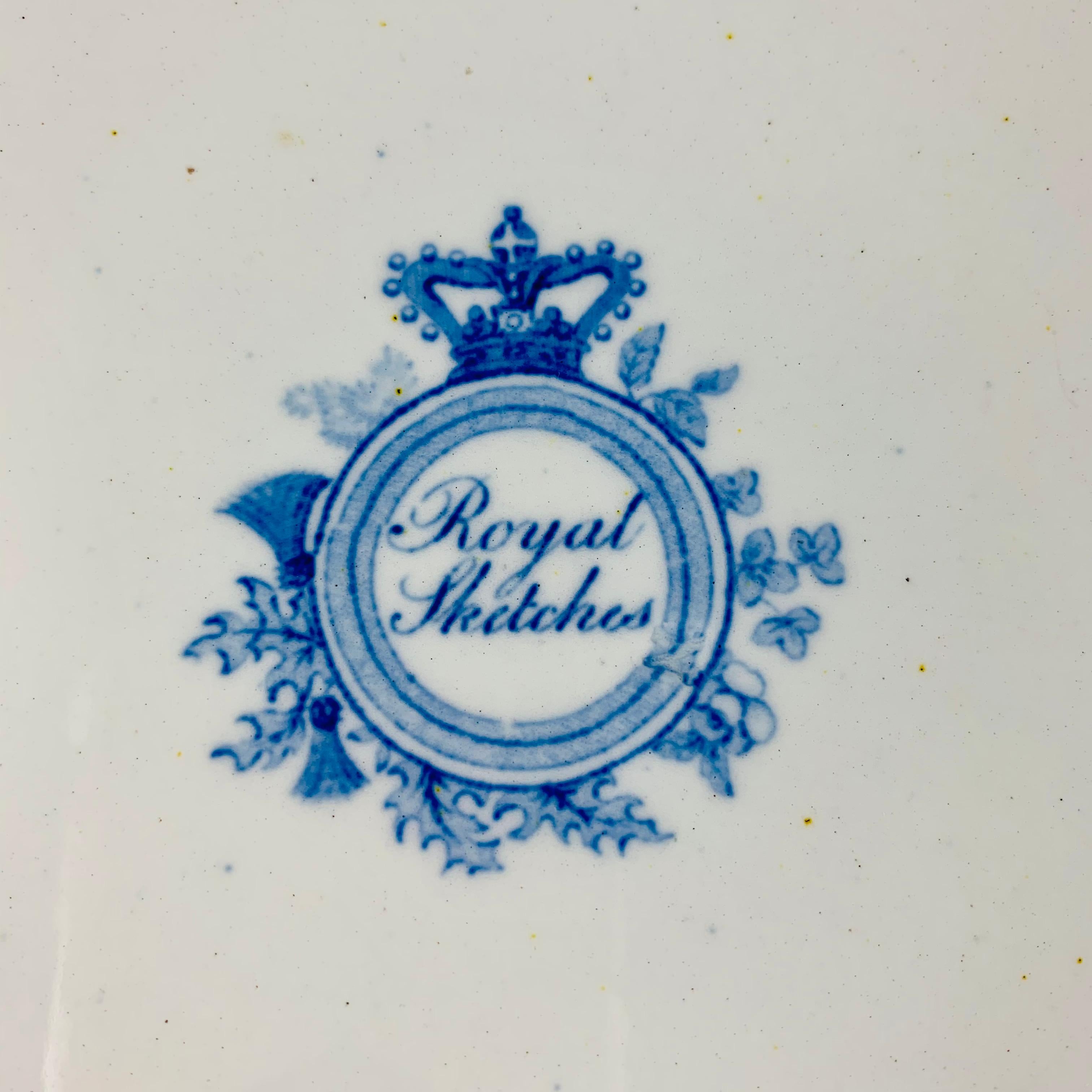 British Theme ‘Royal Sketches’ Blue on White Transferware Dinner Plates, Set/6 1